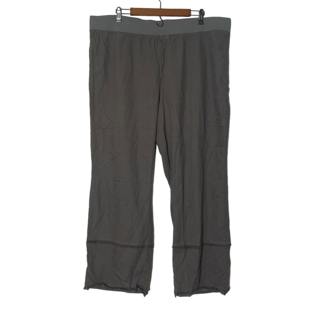 Soft Surroundings Elastic Waist Straight Wide Leg Pant Size 2X Taupe Brown Fray